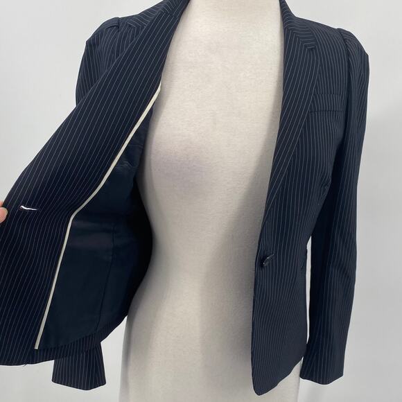 J Crew Wool Pinstripe Blazer Single Breasted Button Front Navy Petite Womens 8Pa - Picture 5 of 11